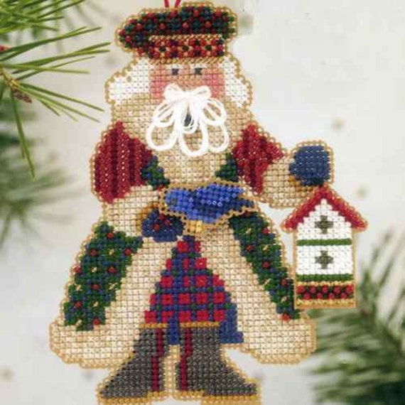 Mill Hill Ornament Kit Cross Stitch Bluebird Santa Beaded