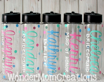 Bridal Party Personalized Water Bottle; Bridesmaid Water Bottles; Bride Water Bottle; Maid of Honor Water Bottle; Bachelorette Party Bottle