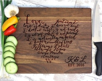Heart Cutting Board, Wedding Gift, Personalized Cutting Board, Corinthians, Gift Idea For Couple, Wedding Shower Gifts