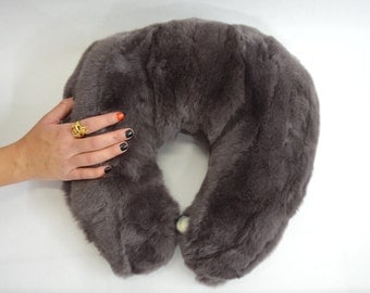 Real fur travel pillow, cervical support neck pillow, ergonomic pillow, airplane travel pillow, car pillow hide, side fur pillow, real fur.