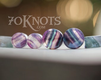 CONCAVE Rainbow Fluorite Plugs - Double Flared - 1 Pair - 6mm - 8mm - 10mm - 11mm - 12.7mm - 14mm - 16mm - 19mm - 22mm - 25mm - Organic