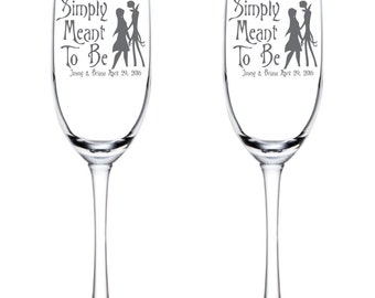 Simply Meant to Be Jack and Sally Flutes Personalized - Glassware - Toasting Flutes - Nightmare Before Christmas - Glasses -Anniversary Gift