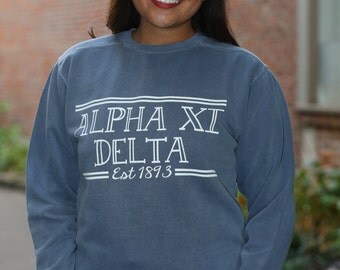 Alpha Xi Delta Comfort Color Crewneck Sweatshirt - AXiD Letter Shirt - Comfort Color Oversized Shirt