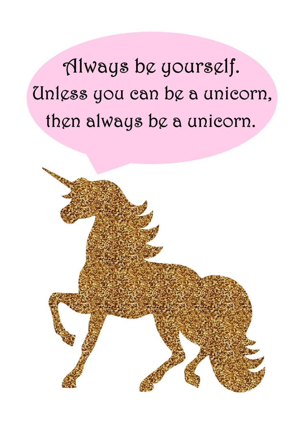 unicorn gold glitter a4 print available with pink or blue