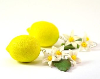 Big Lemon Earrings - Polymer clay jewelry - Handmade lemon jewelry - Yellow citrus jewellery - Fruit earrings