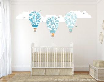 Hot Air Balloon Wall Decals, Wall Decals Nursery, Jungle Animals Decals, Damask, Nursery Wall Decal, Baby Wall Decal, REMOVABLE and REUSABLE