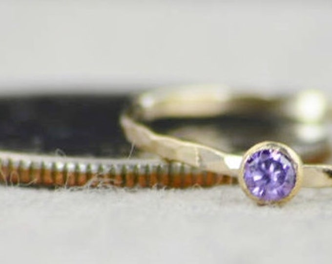 Dainty Gold Filled Amethyst Ring, Hammered Gold, Stacking Rings, Mothers Ring, February Birthstone, Amethyst Ring, Rustic Amethyst Ring