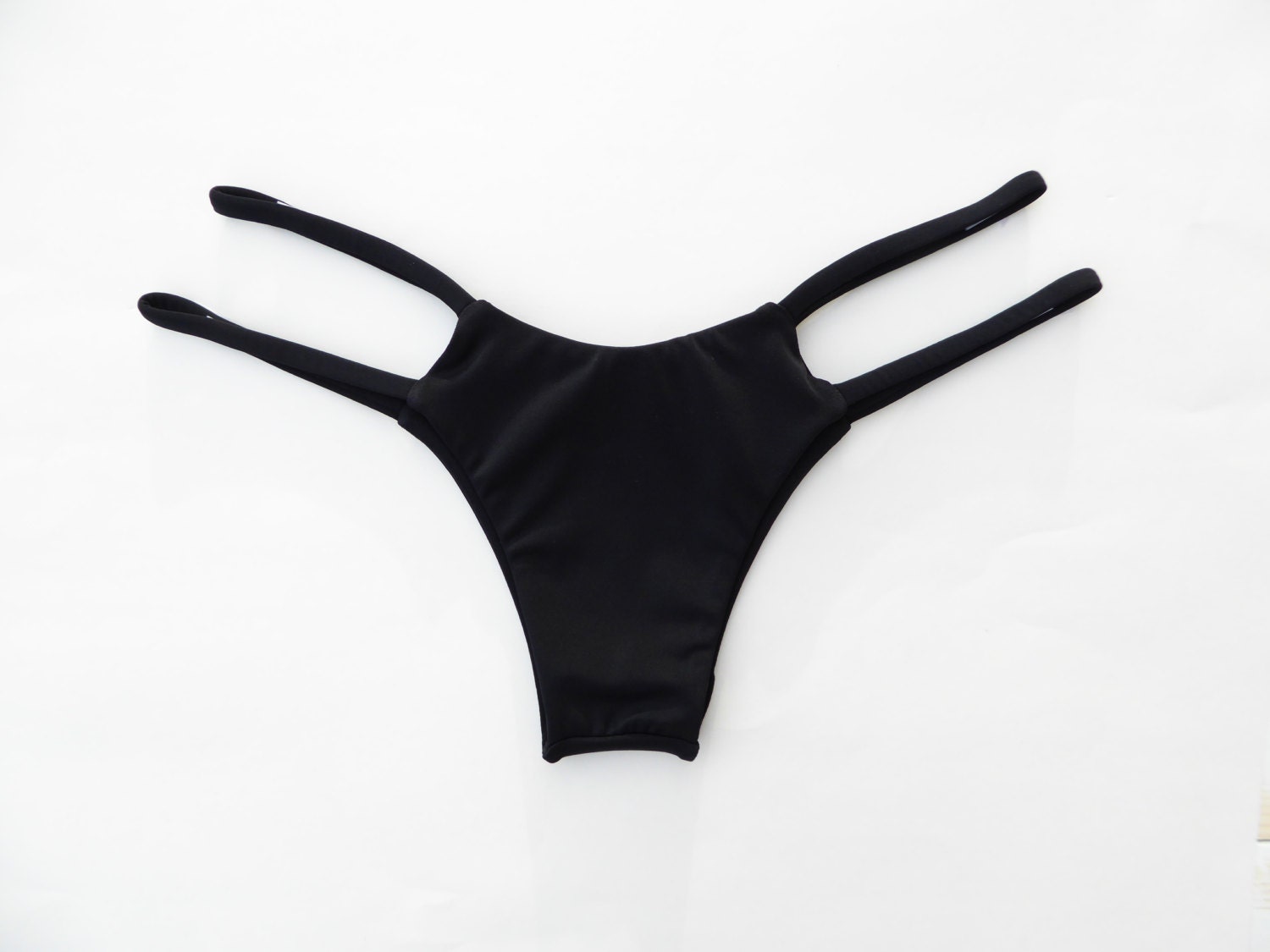 2 Strap High Hip Bikini Bottoms MADE TO ORDER Black