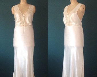 Ivory wedding dress-Ivory chemise-Ivory lingerie-Wedding lingerie-Ivory nightgown-40s wedding dress-40s gown-Bias cut gown-Lace gown-Medium