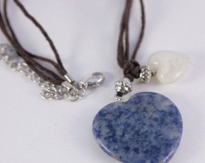 Sodalite Blue Heart Necklace Healt Claming Energy White Quartz Agate Little Heart Pendant Necklace Two Hearts