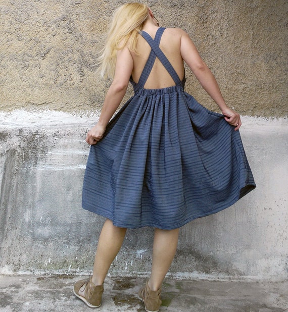 Backless summer dressblue open back dressstriped