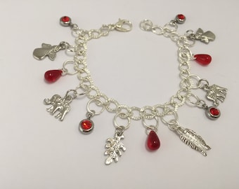 Bracelet charms, silver and Red ref 762