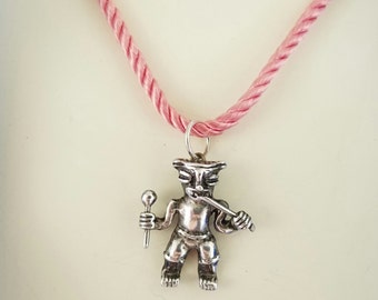 Aztec Man, Sterling Silver with Silk Cord Necklace, Vintage