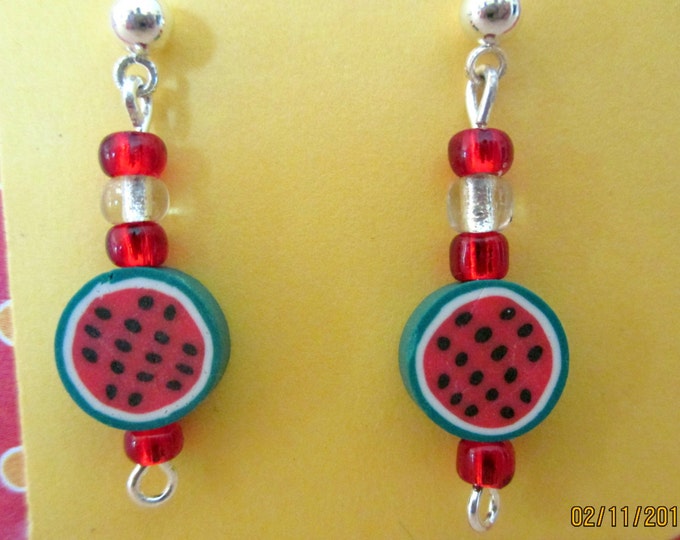 Watermelon Earrings-childrens clip on earrings-fruit earrings-cute gifts for teens-Fruit jewelry-clay studs-food earrings-kids-story book