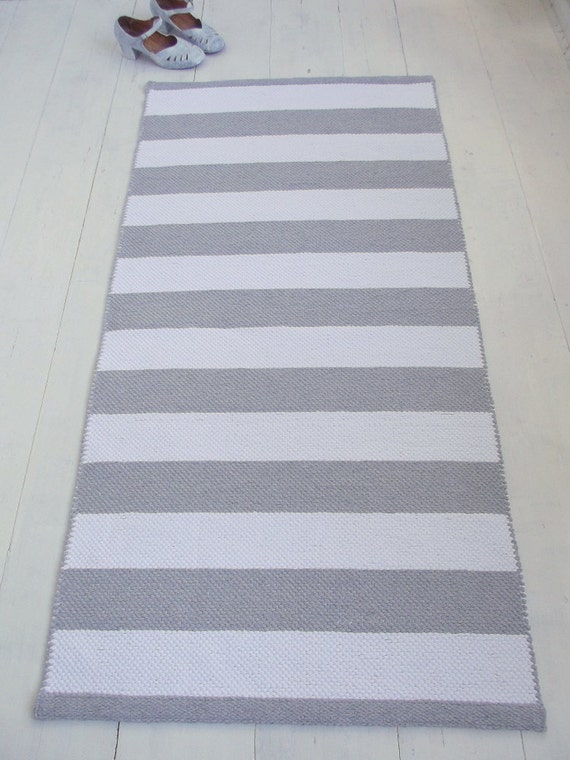 White grey striped rug white and light grey cotton rug