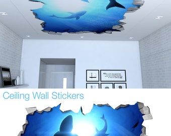 Ceiling - Ceiling Decal - Ceiling Decor - Ceiling Decoration - Celing Art - Ceiling Nursery - Ceiling Stencil - Sharks - SKU:SHKCL3D