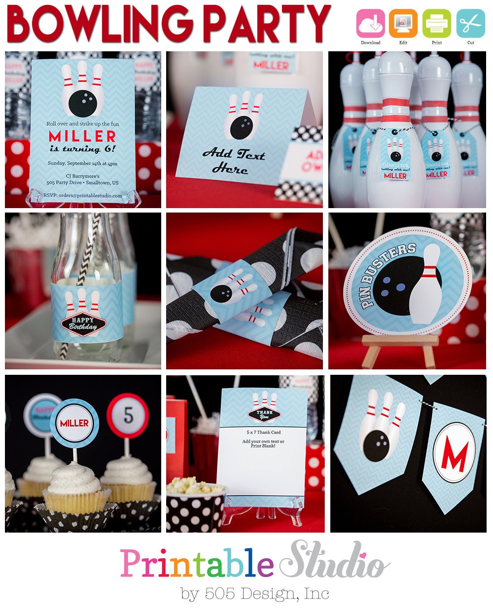 Bowling Party  Decorations  INSTANT DOWNLOAD Printable Bowling