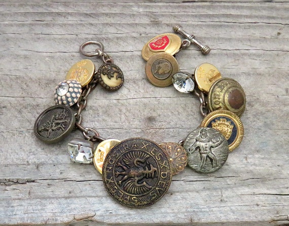 Upcycled Charm Bracelet Vintage Button Bracelet Recycled