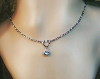 Minimalist Sweetheart Necklace w/ AUTHENTIC Swarovski Crystal Choker Day Collar Necklace Bohemian Alternative DDLG Discreet Sexy Minimalist
