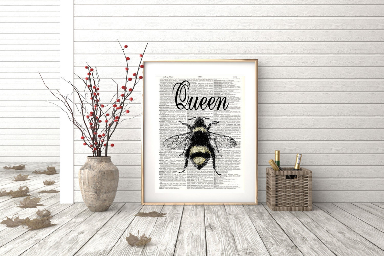 Queen Bee Art Vintage Queen Bee Wall Art by WaterstoneCreations