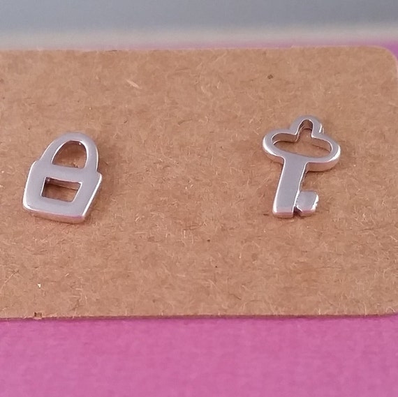 Lock and Key Stud Earrings Sterling Silver by KekoCollection