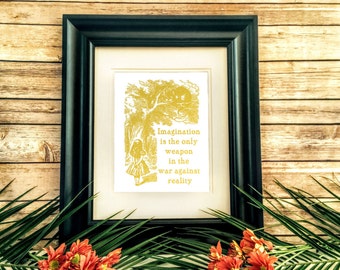 Cheshire Cat Print Alice in Wonderland Wall Art Alice Quote Gold Wall Art, Real Gold Foil Print