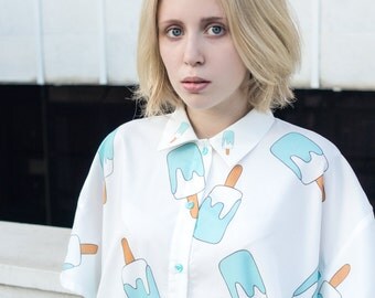 Ice-cream pattern shirt-dress, ice-cream all over print shirt, free shipping, Japanese style, tumbler clothes, harajuku, kawaii