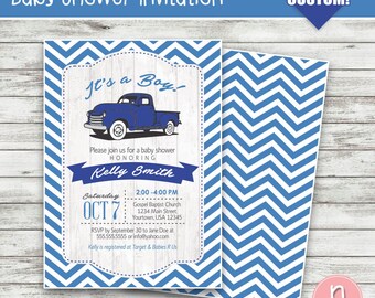 Vintage Truck Baby Shower Invitation, Pick Up Truck Invitation, It's a Boy!, Truck Invitation, Blue Truck, Baby Shower - Printable