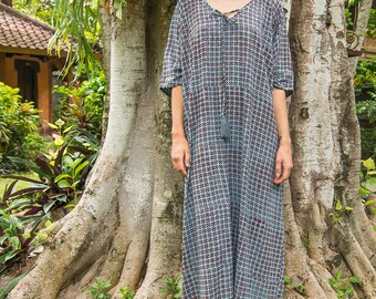 Tassel Kaftan, Caftan, Loose Dress, Tunic, Beach Coverups, Loungewear, Blue Kaftan, 111-101