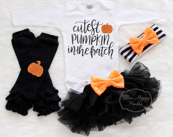 Baby Halloween Outfit, "Cutest Pumpkin In the Patch", Baby First Halloween Outfit, Baby Halloween Costume, Personalized Halloween Outfit HH1