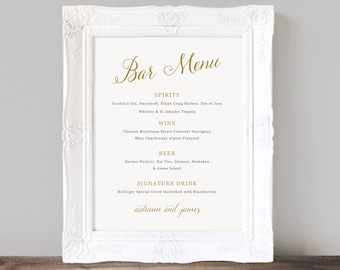Printable Wedding Bar Menu Template, Wedding Bar Sign, Signature Drinks, Cocktails, Custom Printable Bar Menu - INSTANT DOWNLOAD