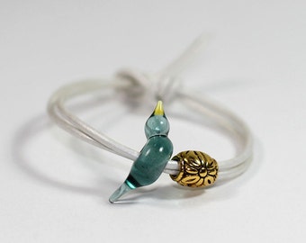 Aqua blue bird bracelet, bird bead European charm leather bracelet