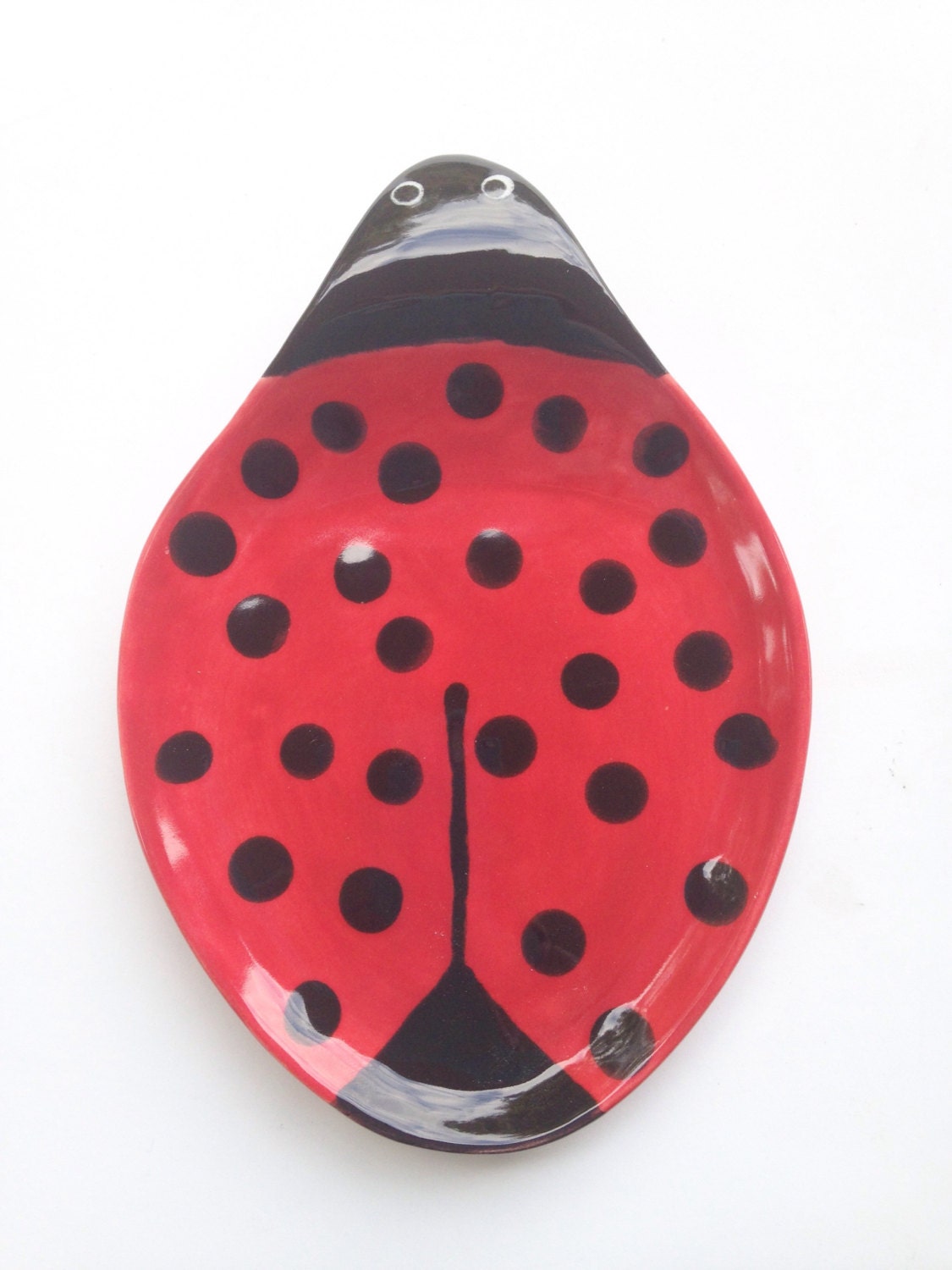 Ladybug Ceramic Spoon Rest Serving Spoon Holder Red and