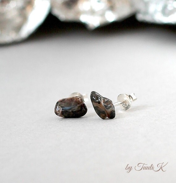 Little Brown Stone Stud earrings Natural Jasper stone Post