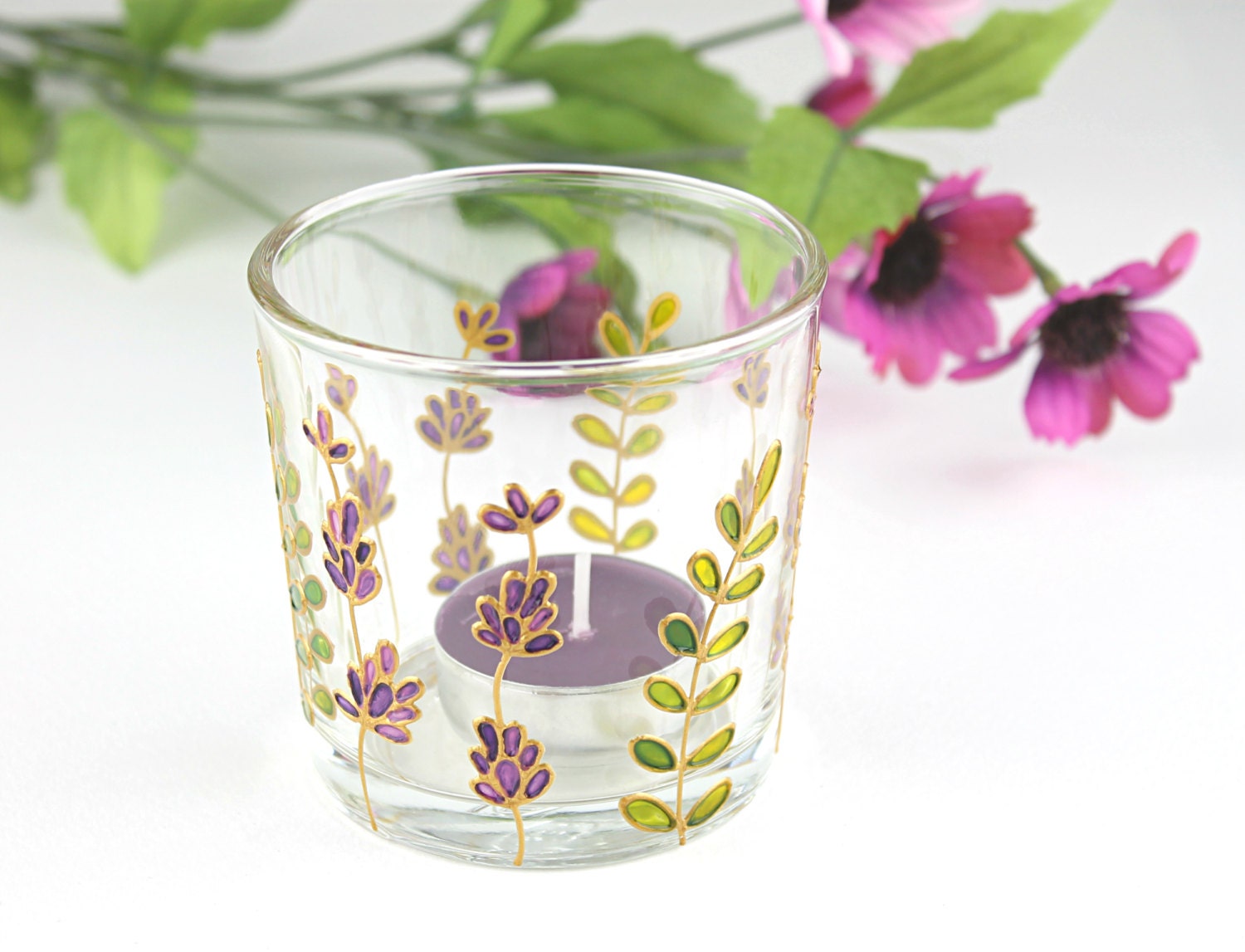 Glass Candle Light Holder Lavender Candle Holder Lavender