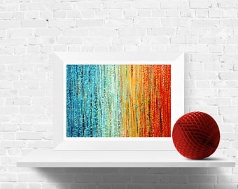 Turquoise and Orange Abstract Art Print - Summer Sunset - Wall Art Print of Original Turquoise & Orange Abstract Painting by Louise Mead