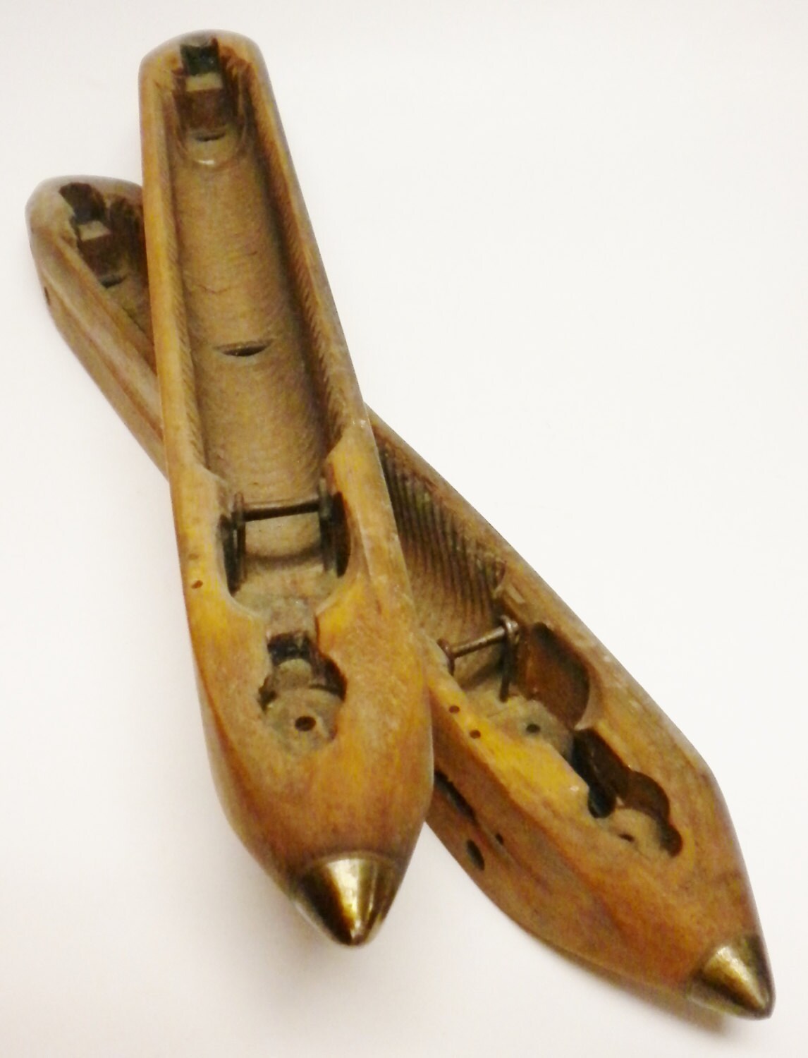 Large Antique Wooden Weaving Loom Shuttle Pair Vintage