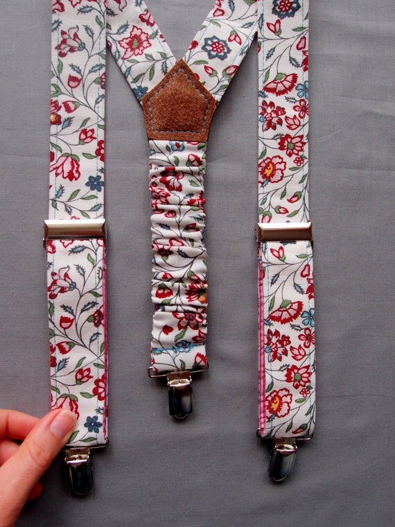 Womens Suspenders with floral pattern and stripes boho