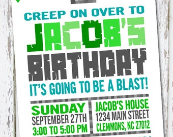 Mining Pixel Art Birthday Invitation