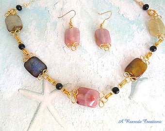 SALE Wirework Jewelry Set Wire Work Necklace and Earring Gemstone Jewelry Gift for Her Under 30 Womens Gift