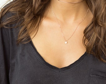 Dainty Rose Gold Necklace, TINY DISK Initial Necklace • Delicate Rose Gold Coin Necklace • Personalized Rose Gold Disc Necklace • LN206_V