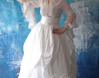 Skirt Only! Hand Made White Rustic Vintage Taffeta Wedding Dream Ball Gown Floor Length Skirt, Wedding Skirt