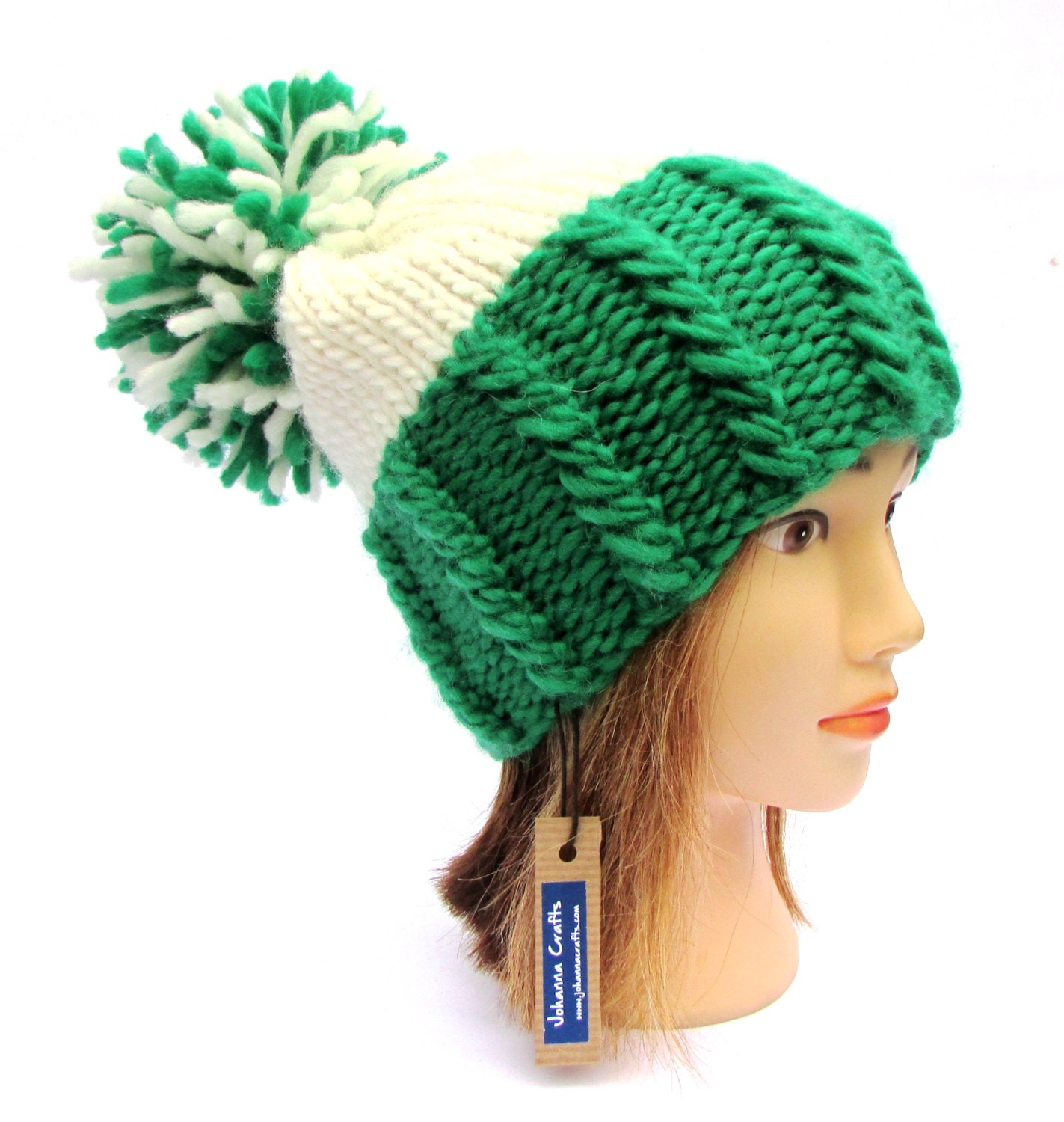 Irish knit green and white hat slouchy beanie hats large