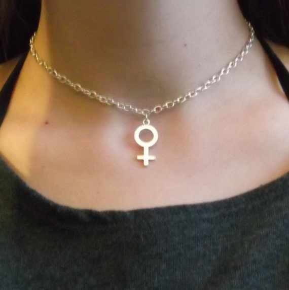 Tight Chain Feminist Symbol Necklace Venus Symbol by catfightback