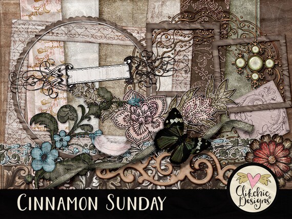 Vintage Digital Scrapbook  Kit Clip art Cinnamon Sunday 