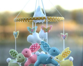 Baby Mobile - Bunny Mobile - Baby Gift - Multicoloured - MADE TO ORDER