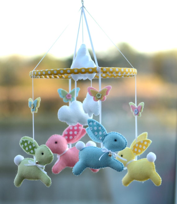 Nursery Mobile Bunny Baby Bunny Easter Bunny by FlossyTots