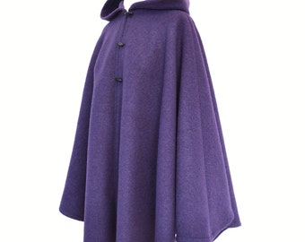 Hooded Cape, Purple Wool Cape, Boiled Wool Cloak, Hooded Cloak, Plus Size Cape Coat, Wool Hooded Coat, Wool Poncho, Medieval Cloak