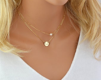 Dainty Pearl Necklace, Single Pearl, Freshwater Pearl Necklace, Dainty Gold Chain, 14k Gold Filled, Rose Gold Filled, Sterling Silver