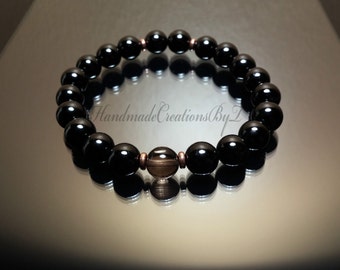 Smokey Quartz & Black Tourmaline Gemstone Bracelet, Wrist Mala, Mens Bracelet, Jewelry Jewellery, Womens Adjustable Fashion